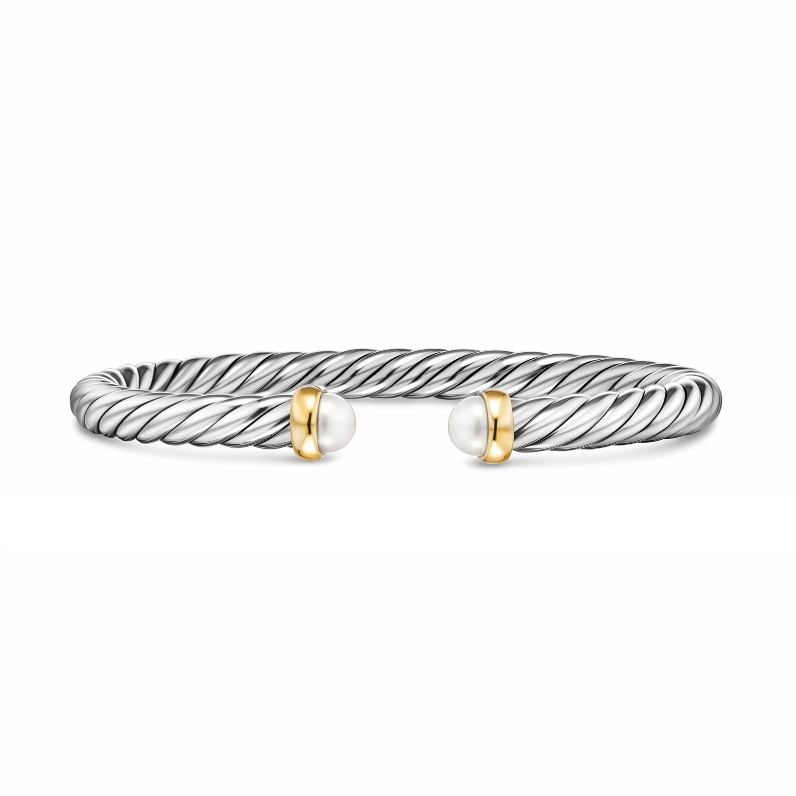 David Yurman Cable Flex Bracelet In Sterling Silver And 14ct Yellow Gold With Pearl, 6mm - Size Medium