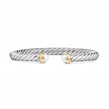 David Yurman Cable Flex Bracelet In Sterling Silver And 14ct Yellow Gold With Pearl, 6mm - Size Medium