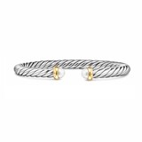 David Yurman Cable Flex Bracelet In Sterling Silver And 14ct Yellow Gold With Pearl, 6mm - Size Large