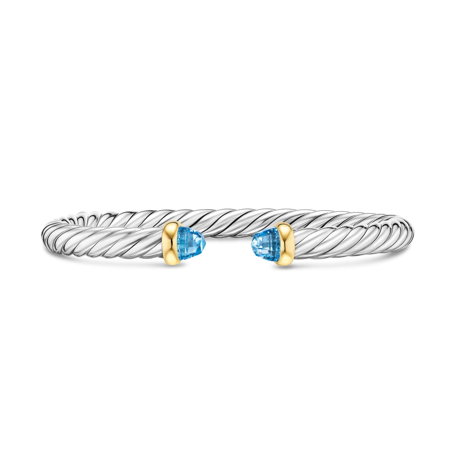 David Yurman Cable Flex Bracelet In Sterling Silver And 14ct Yellow Gold With Blue Topaz, 6mm - Size Small