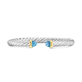 David Yurman Cable Flex Bracelet In Sterling Silver And 14ct Yellow Gold With Blue Topaz, 6mm - Size Small