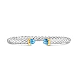 David Yurman Cable Flex Bracelet In Sterling Silver And 14ct Yellow Gold With Blue Topaz, 6mm - Size Small