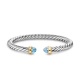 David Yurman Cable Flex Bracelet In Sterling Silver And 14ct Yellow Gold With Blue Topaz, 6mm - Size Small