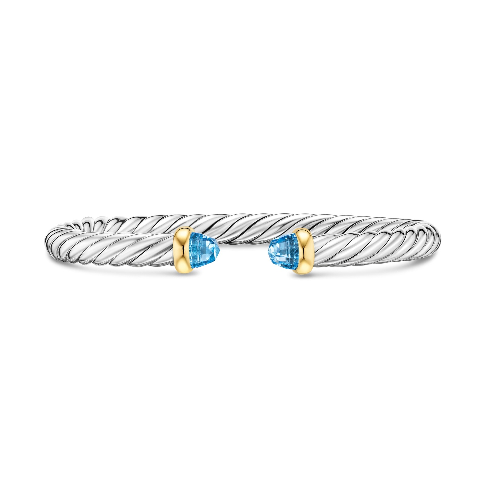 David Yurman Cable Flex Bracelet In Sterling Silver And 14ct Yellow Gold With Blue Topaz, 6mm - Size Large