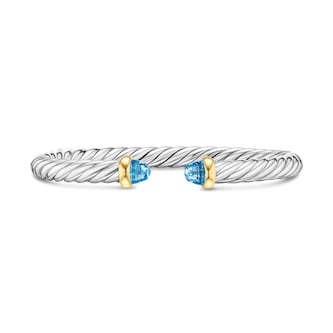 David Yurman Cable Flex Bracelet In Sterling Silver And 14ct Yellow Gold With Blue Topaz, 6mm - Size Large