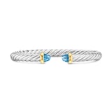 David Yurman Cable Flex Bracelet In Sterling Silver And 14ct Yellow Gold With Blue Topaz, 6mm - Size Large