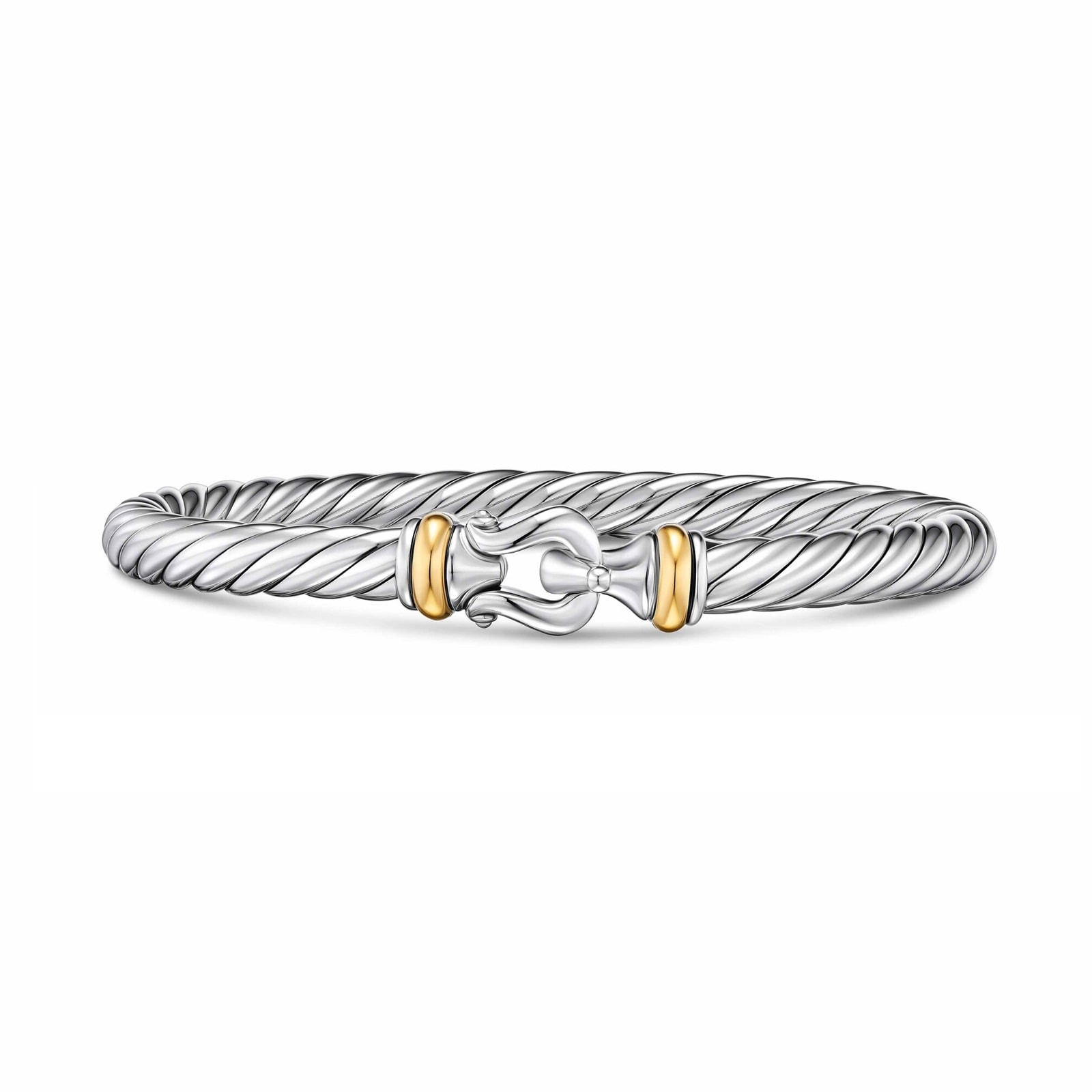 David Yurman Cable Flex Buckle Bracelet In Sterling Silver And 14ct Yellow Gold, 6mm - Size Small