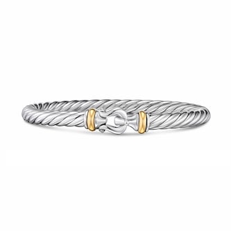 David Yurman Cable Flex Buckle Bracelet In Sterling Silver And 14ct Yellow Gold, 6mm - Size Small