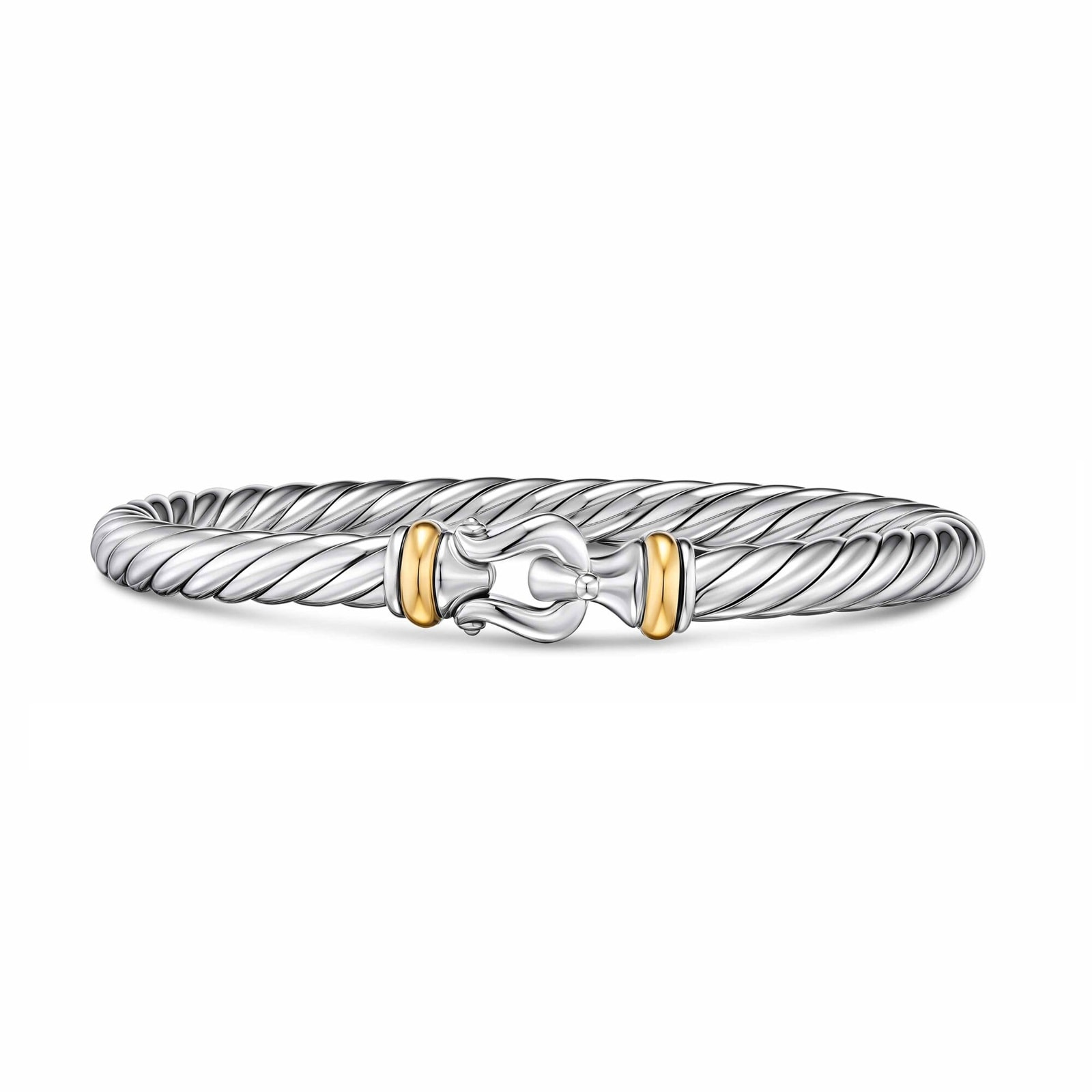 David Yurman Cable Flex Buckle Bracelet In Sterling Silver And 14ct Yellow Gold, 6mm - Size Medium