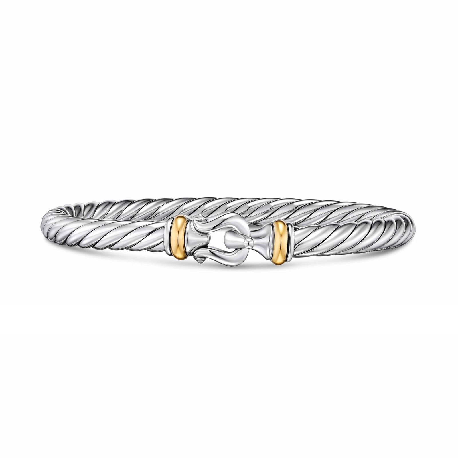 David Yurman Cable Flex Buckle Bracelet In Sterling Silver And 14ct Yellow Gold, 6mm - Size Large