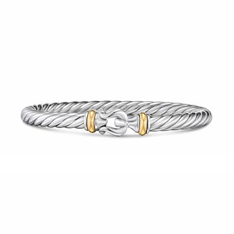 David Yurman Cable Flex Buckle Bracelet In Sterling Silver And 14ct Yellow Gold, 6mm - Size Large