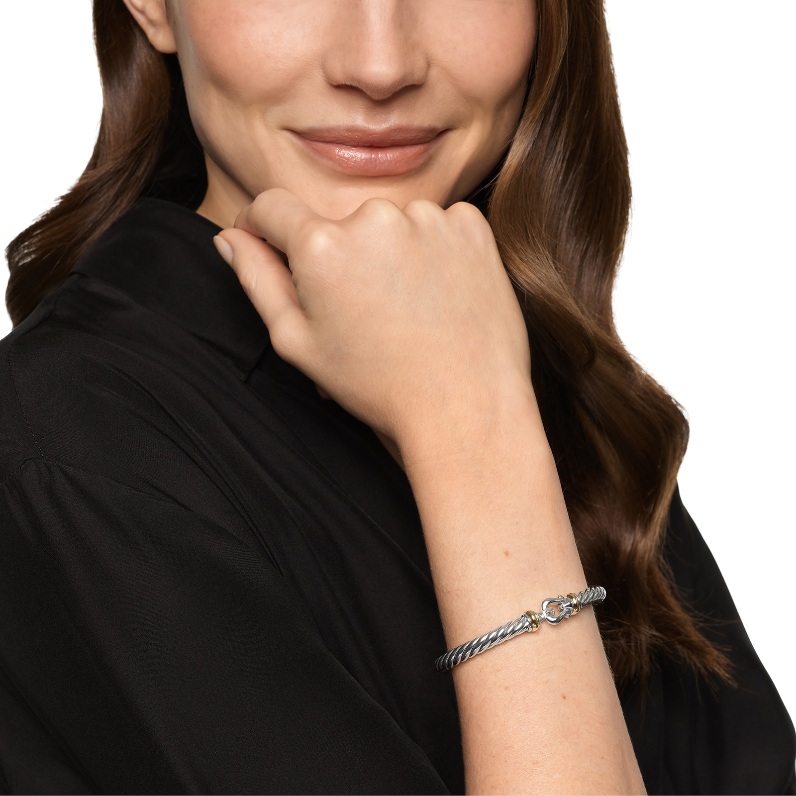 David Yurman Cable Flex Buckle Bracelet In Sterling Silver And 14ct Yellow Gold, 6mm - Size Large