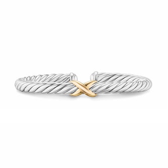 David Yurman Cable Flex X Bracelet In Sterling Silver With 14ct Yellow Gold 6mm - Size Small