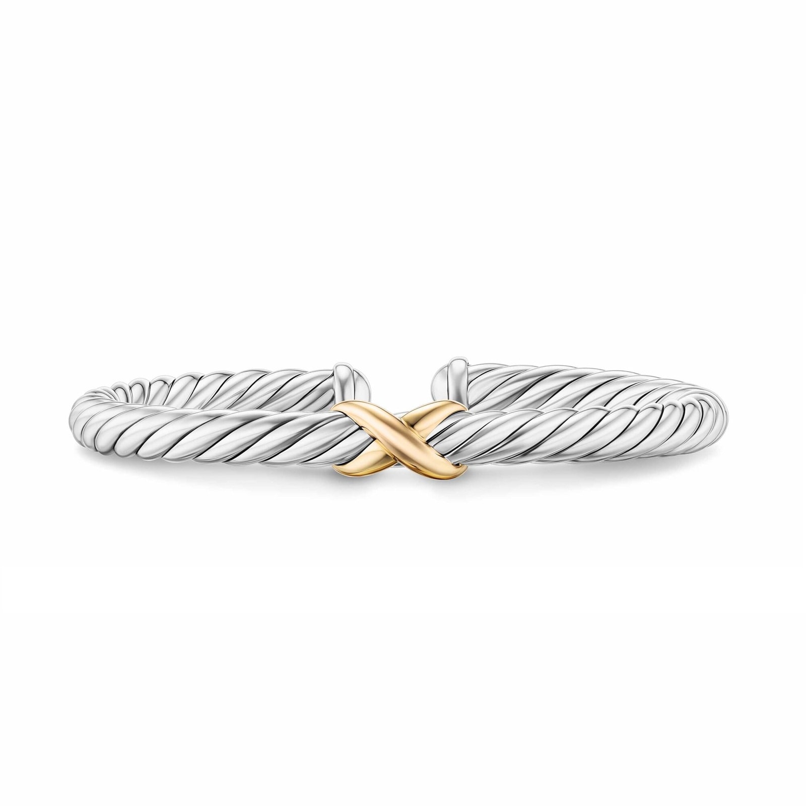 David Yurman Cable Flex X Bracelet In Sterling Silver With 14ct Yellow Gold 6mm - Size Medium