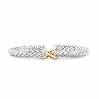 David Yurman Cable Flex X Bracelet In Sterling Silver With 14ct Yellow Gold 6mm - Size Medium