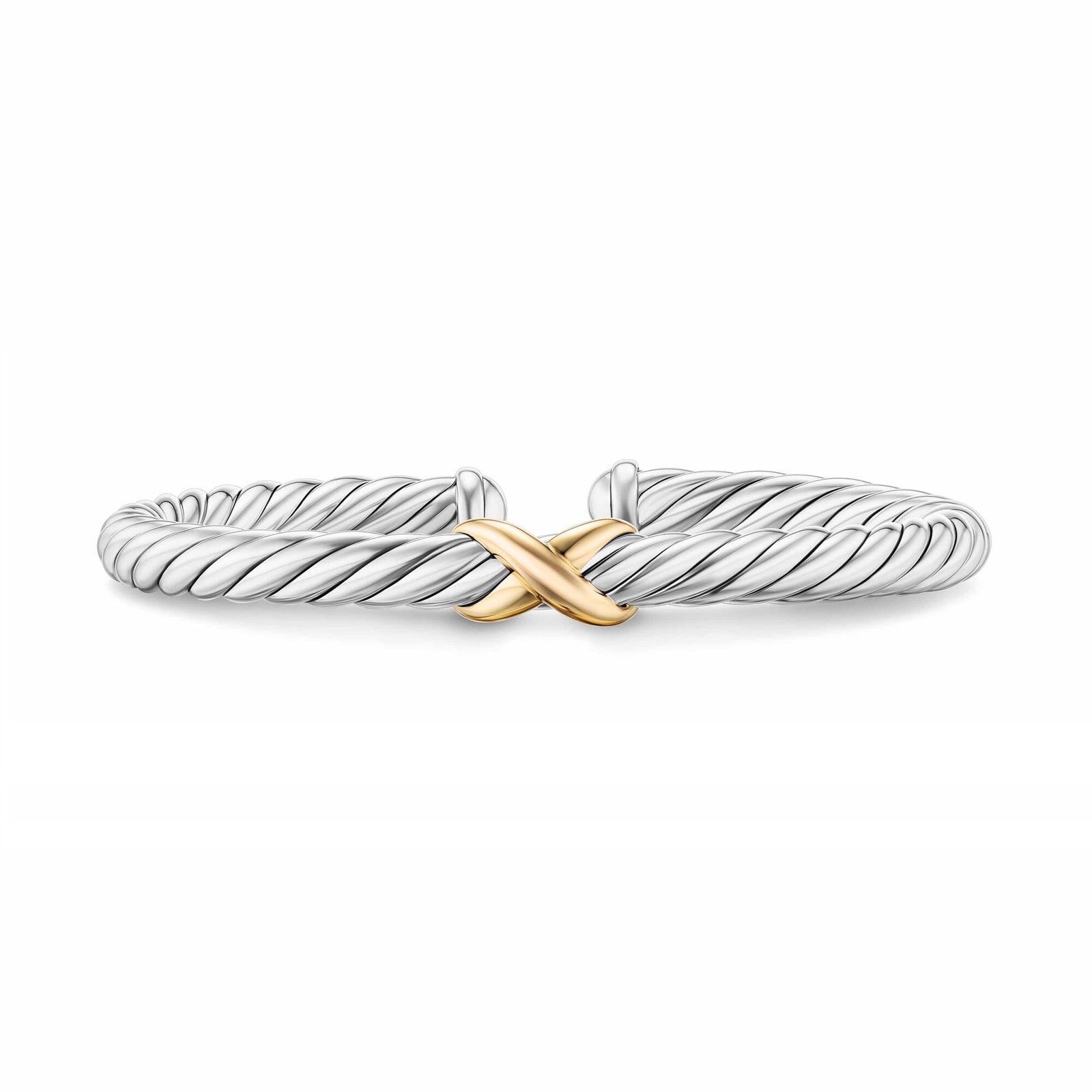David Yurman Cable Flex X Bracelet In Sterling Silver With 14ct Yellow Gold 6mm - Size Large