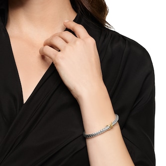 David Yurman Cable Flex X Bracelet In Sterling Silver With 14ct Yellow Gold 6mm - Size Large