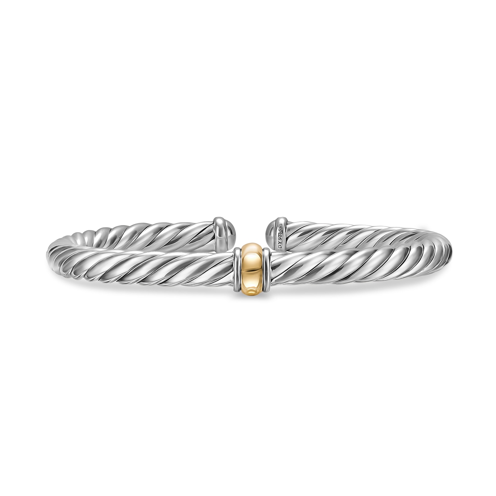 David Yurman Cable Flex Centre Station Bracelet In Sterling Silver With 14ct Yellow Gold, 6mm - Size Small