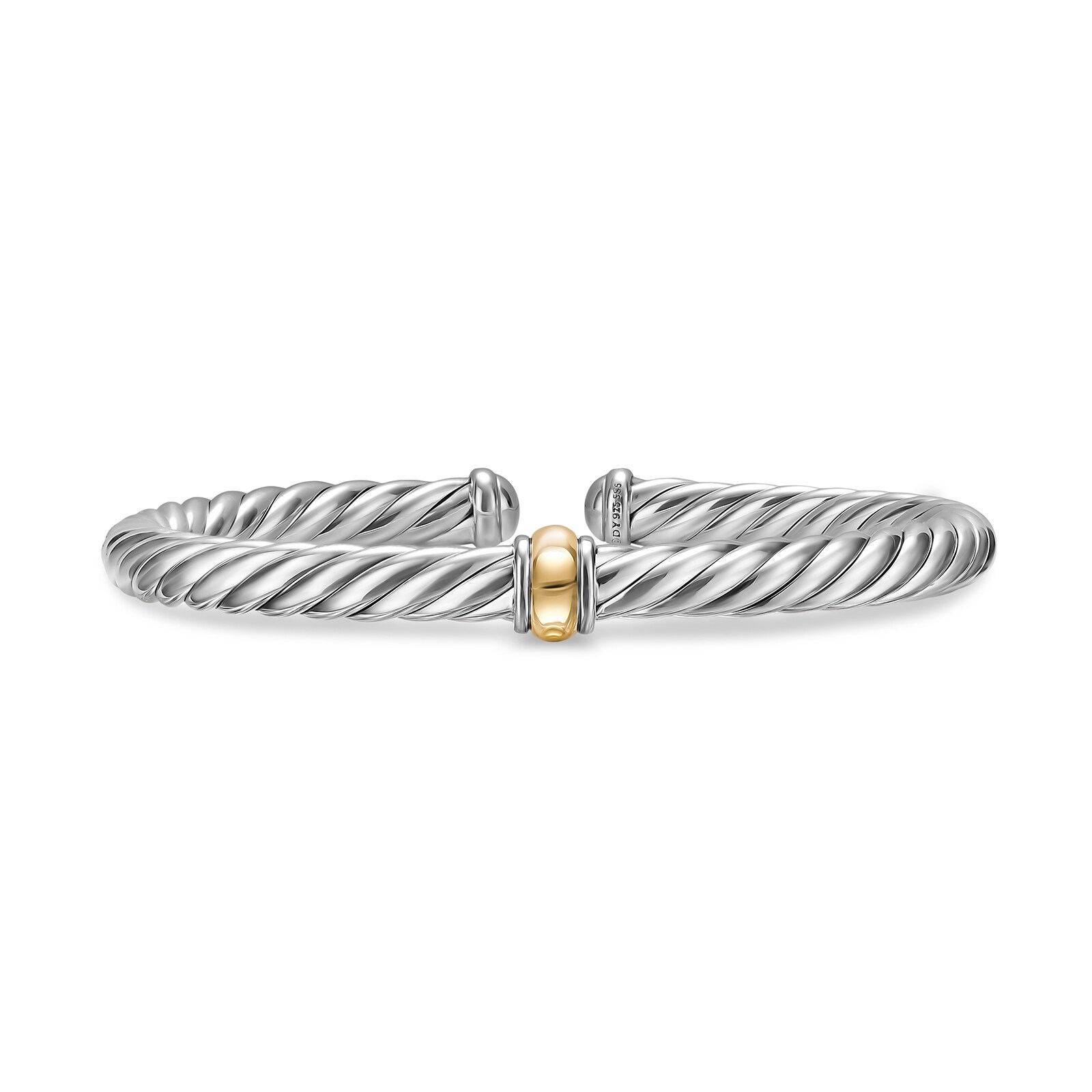 David Yurman Cable Flex Centre Station Bracelet In Sterling Silver With 14ct Yellow Gold, 6mm - Size Medium