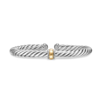 David Yurman Cable Flex Centre Station Bracelet In Sterling Silver With 14ct Yellow Gold, 6mm - Size Medium