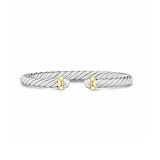 David Yurman Cable Flex Bracelet In Sterling Silver And 14ct Yellow Gold, 6mm - Size Large