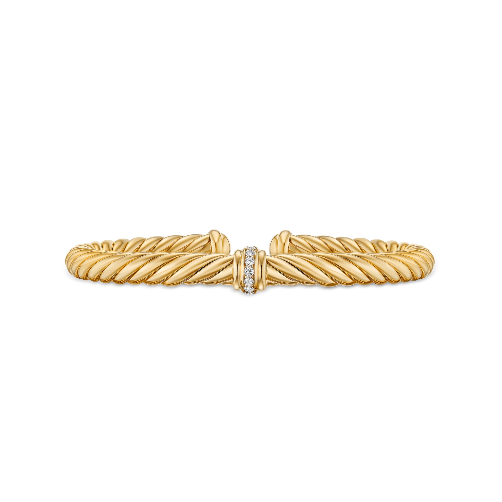 David Yurman Cablespira Flex Centre Station Bracelet In 18ct Yellow Gold With Diamonds, 6mm - Size Large