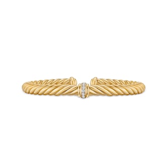 David Yurman Cablespira Flex Centre Station Bracelet In 18ct Yellow Gold With Diamonds, 6mm - Size Large