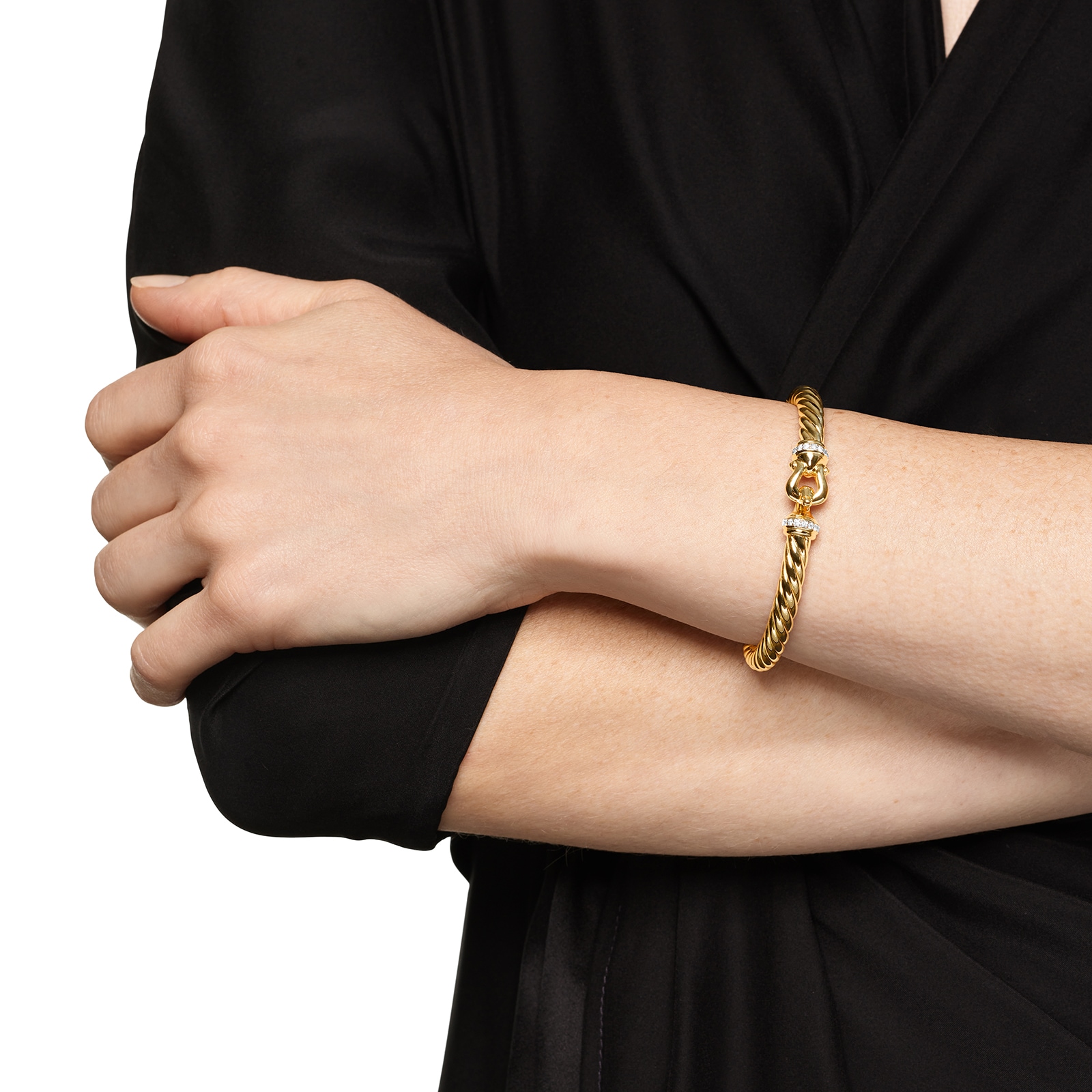 David Yurman Cablespira Flex Buckle Bracelet In 18ct Yellow Gold With Diamonds, 6mm - Size Medium David Yurman Cablespira Flex Buckle Bracelet In 18ct Yellow Gold With Diamonds, 6mm - Size Medium