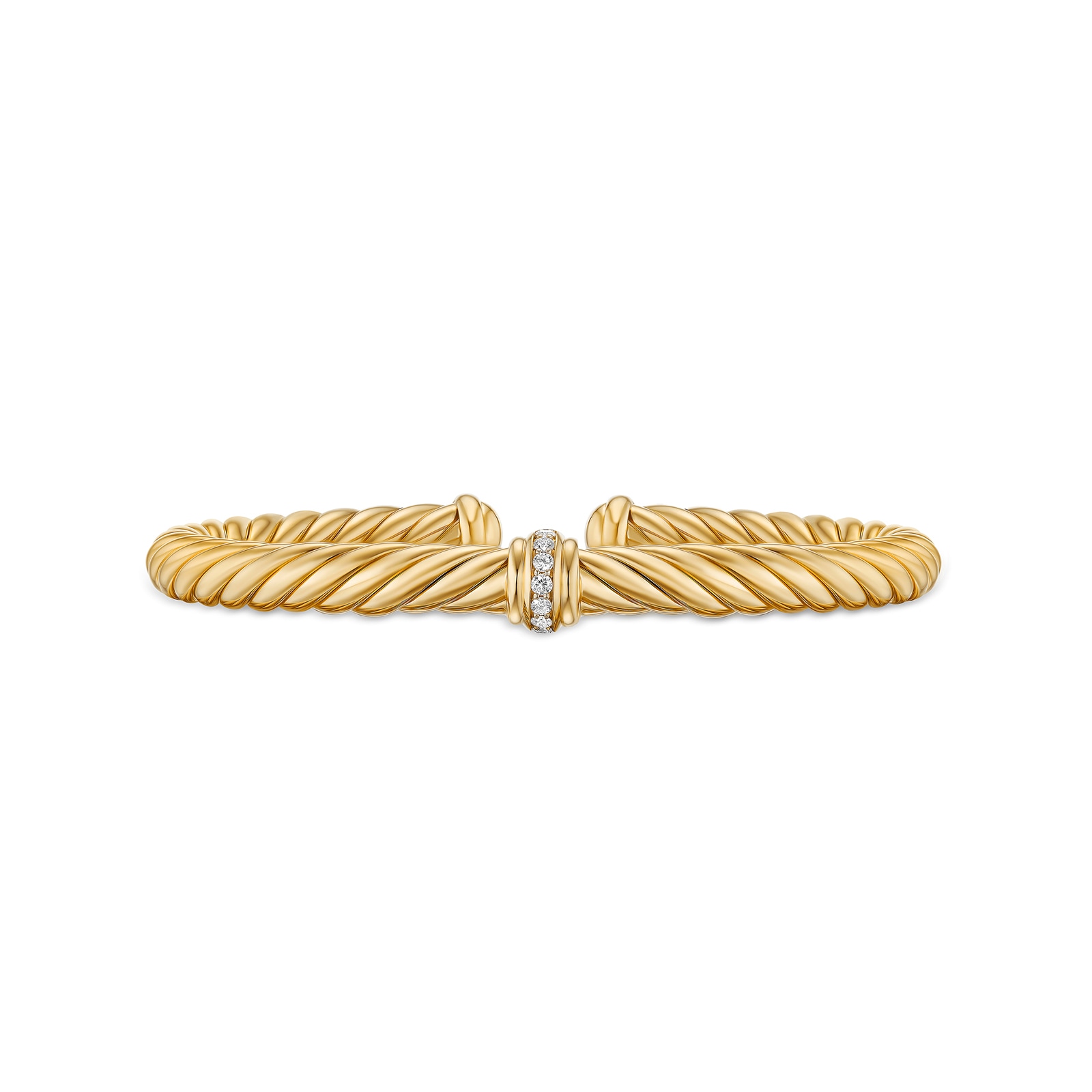 David Yurman Cablespira Flex Centre Station Bracelet In 18ct Yellow Gold With Diamonds, 6mm - Size Medium