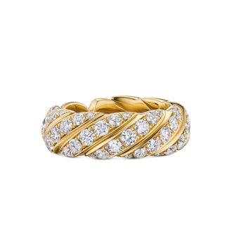 David Yurman Sculpted Cable Flex Band Ring In 18ct Yellow Gold With Diamonds, 7.5mm - Ring Size 6-7
