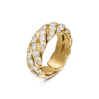 David Yurman Sculpted Cable Flex Band Ring In 18ct Yellow Gold With Diamonds, 7.5mm - Ring Size 6-7