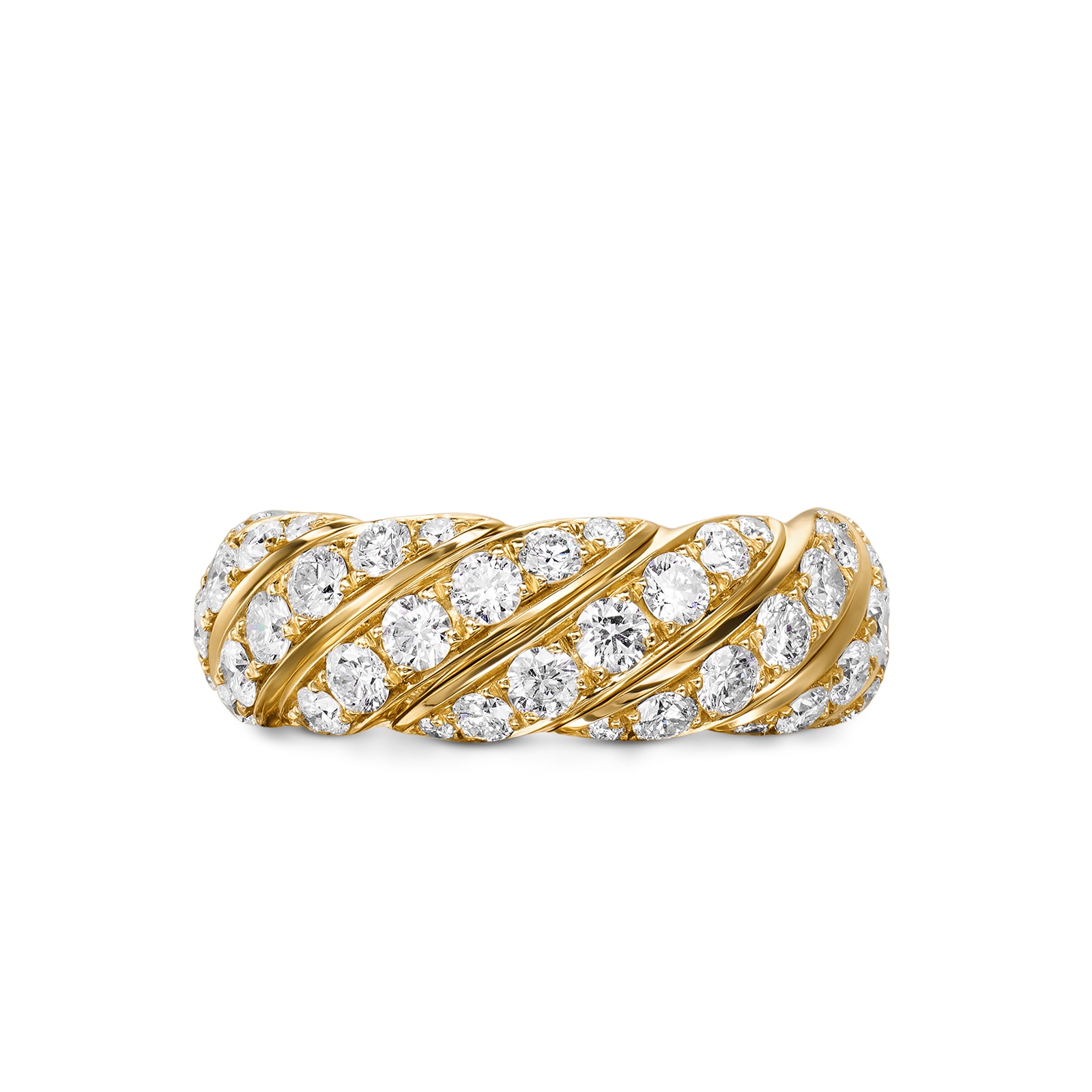 David Yurman Sculpted Cable Flex Band Ring In 18ct Yellow Gold With Diamonds, 7.5mm - Ring Size 6-7