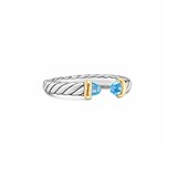 David Yurman Petite Cable Open Ring In Sterling Silver And 14ct Yellow Gold With Blue Topaz, 3.4mm - Size 7