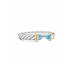 37901682 - Petite Cable Open Ring In Sterling Silver And 14ct Yellow Gold With Blue Topaz, 3.4mm - Size 7