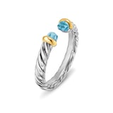 David Yurman Petite Cable Open Ring In Sterling Silver And 14ct Yellow Gold With Blue Topaz, 3.4mm - Size 7