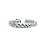 David Yurman Petite Cable Open Ring In Sterling Silver And 14ct Yellow Gold With Blue Topaz, 3.4mm - Size 7