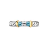David Yurman Petite Cable Open Ring In Sterling Silver And 14ct Yellow Gold With Blue Topaz, 3.4mm - Size 7