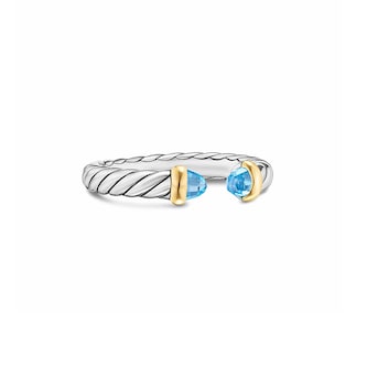 David Yurman Petite Cable Open Ring In Sterling Silver And 14ct Yellow Gold With Blue Topaz, 3.4mm - Size 6