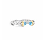 David Yurman Petite Cable Open Ring In Sterling Silver And 14ct Yellow Gold With Blue Topaz, 3.4mm - Size 6