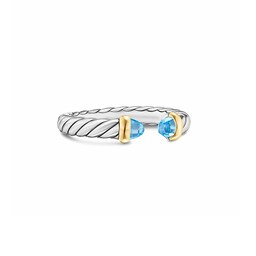 37901683 - Petite Cable Open Ring In Sterling Silver And 14ct Yellow Gold With Blue Topaz, 3.4mm - Size 6
