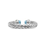 David Yurman Petite Cable Open Ring In Sterling Silver And 14ct Yellow Gold With Blue Topaz, 3.4mm - Size 6