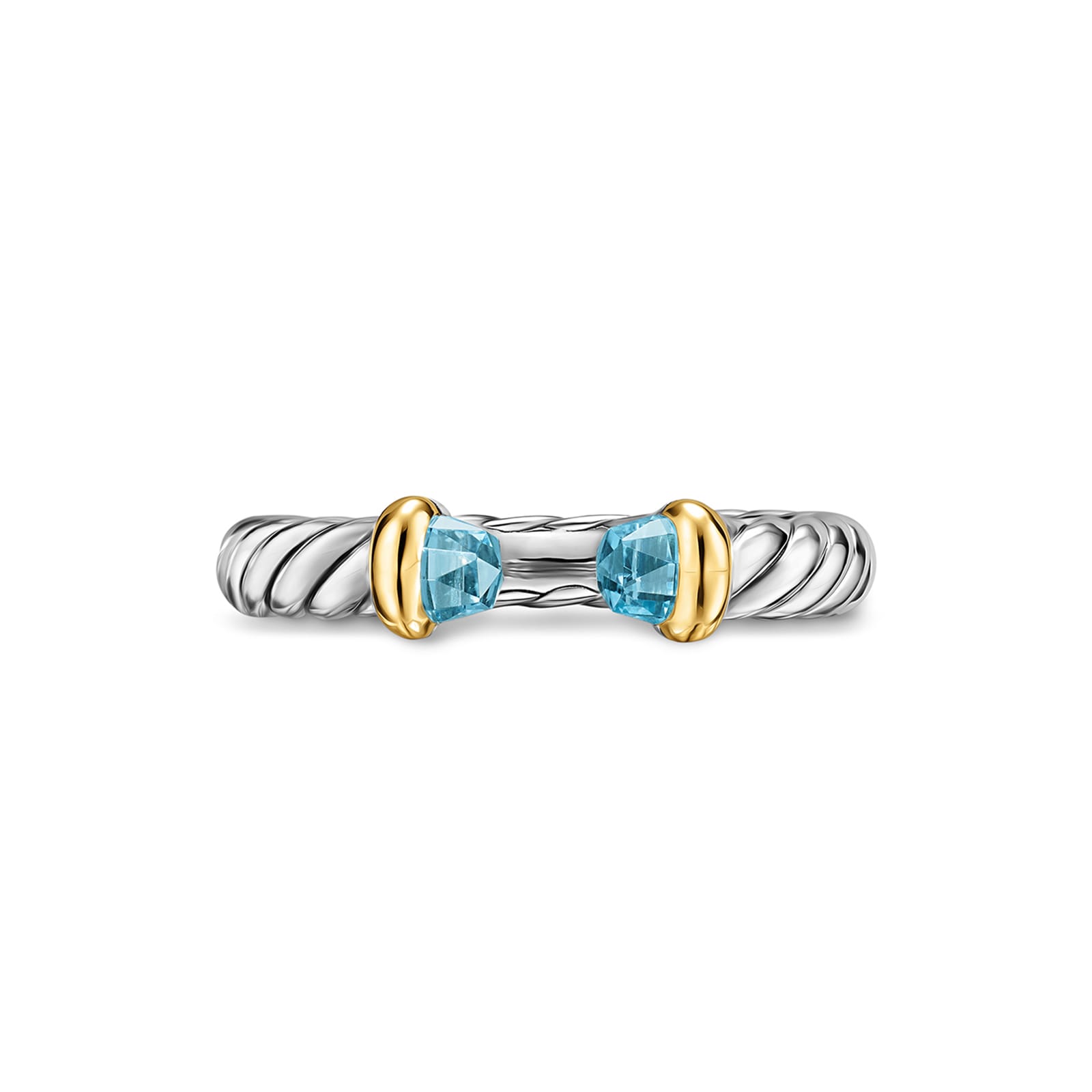 David Yurman Petite Cable Open Ring In Sterling Silver And 14ct Yellow Gold With Blue Topaz, 3.4mm - Size 6 David Yurman Petite Cable Open Ring In Sterling Silver And 14ct Yellow Gold With Blue Topaz, 3.4mm - Size 6