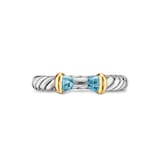 David Yurman Petite Cable Open Ring In Sterling Silver And 14ct Yellow Gold With Blue Topaz, 3.4mm - Size 6