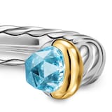 David Yurman Petite Cable Open Ring In Sterling Silver And 14ct Yellow Gold With Blue Topaz, 3.4mm - Size 6