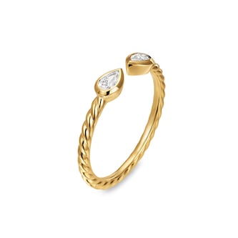 David Yurman Petite Modern Renaissance® Open Pear Ring In 18ct Yellow Gold With Diamonds, 3.7mm - Ring Size 6