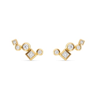 David Yurman Petite Modern Renaissance® Climber Earrings In 18ct Yellow Gold With Diamonds, 15mm