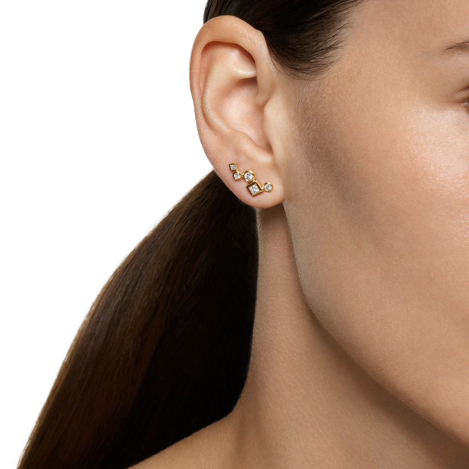 David Yurman Petite Modern Renaissance® Climber Earrings In 18ct Yellow Gold With Diamonds, 15mm David Yurman Petite Modern Renaissance® Climber Earrings In 18ct Yellow Gold With Diamonds, 15mm