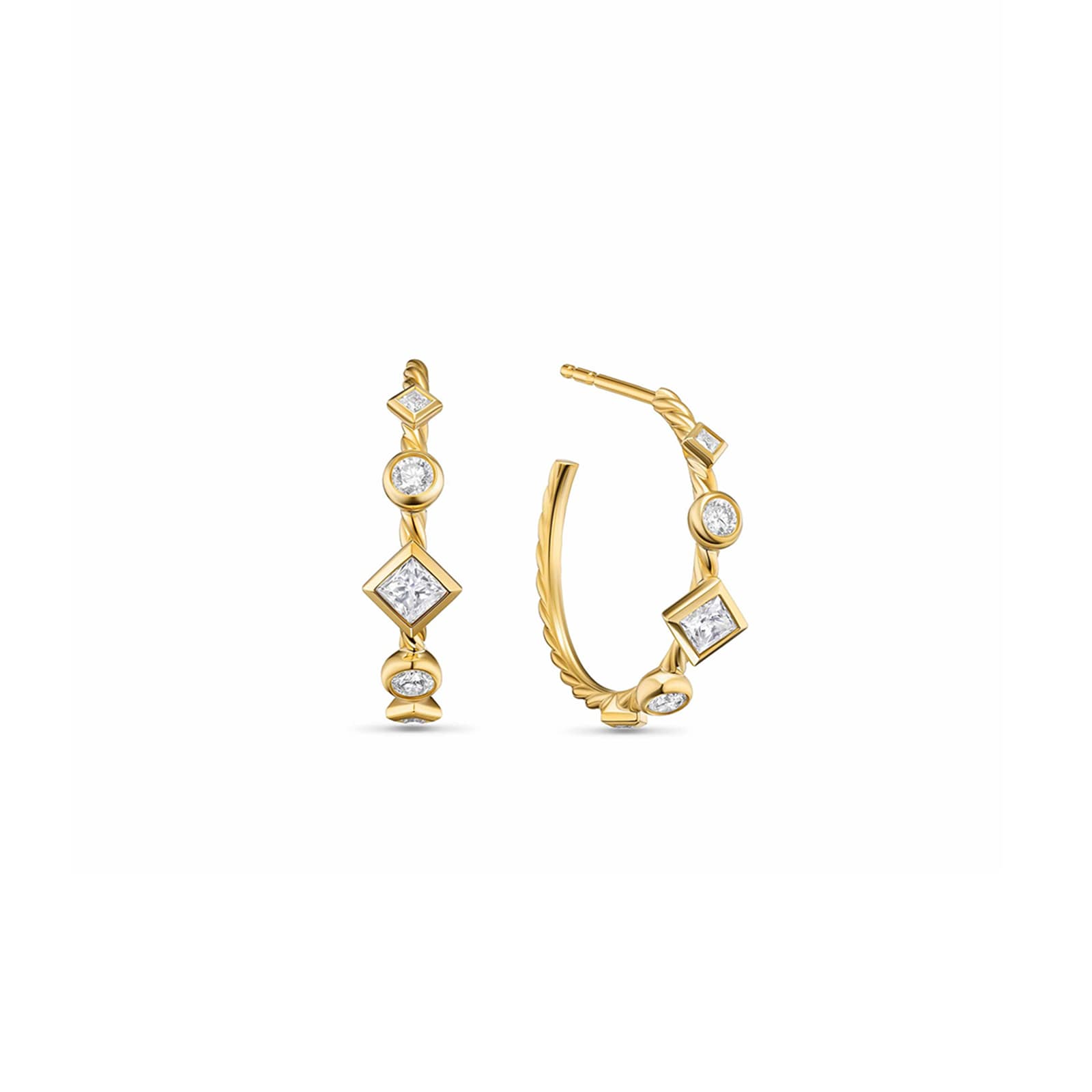 David Yurman Renaissance Petite Modern Hoop Earrings In 18ct Yellow Gold With Diamonds, 6.4mm