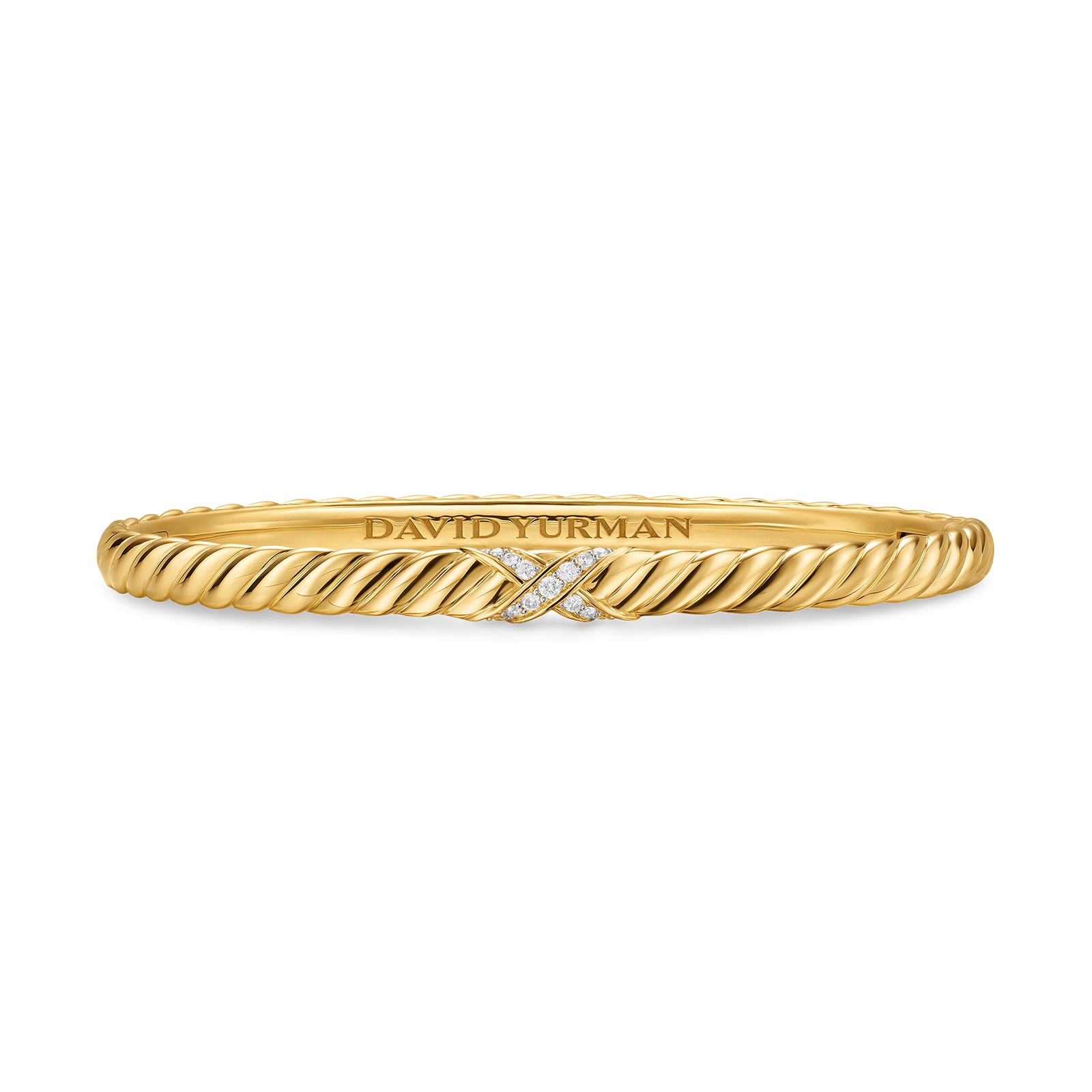 David Yurman Sculpted Cable X Bracelet In 18ct Yellow Gold With Diamonds, 4.6mm - Size Medium