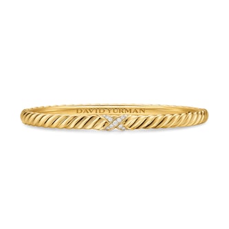David Yurman Sculpted Cable X Bracelet In 18ct Yellow Gold With Diamonds, 4.6mm - Size Medium